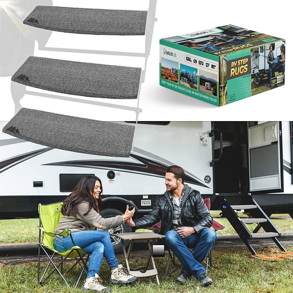 LATCH.IT RV Step Covers 3 Pack | 22-inch Wide Camper Step Covers for 8-11" Deep Radius Steps Only! | Gray RV Stair Carpet | RV Step Cover | Keep Your RV Cleaner with Our Radius RV Stair Covers!