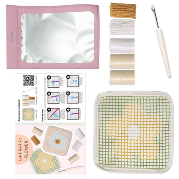 Latched Hook Coasters for Adults Starter Embroidery Coasters Making Flower Coasters Needlework Craft