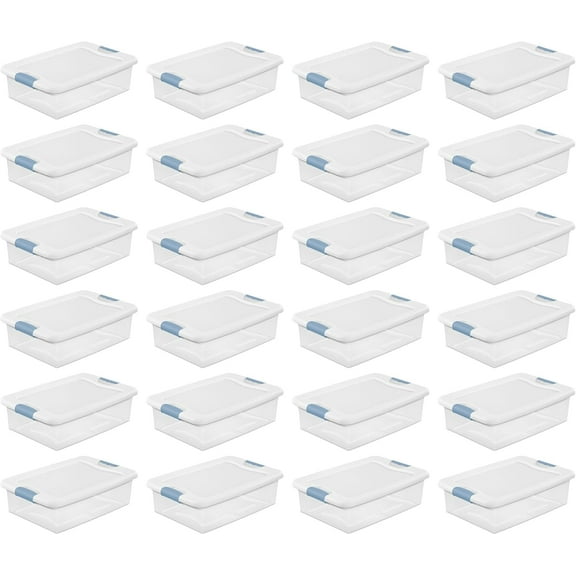 Latching Box, Stackable Storage Bins with Lids, Clear Plastic, 32 Quart