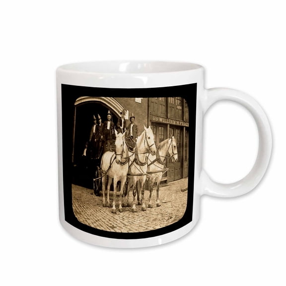 3drose, Late 1800s Horse Drawn Fire Company Sepia, 11oz Mug