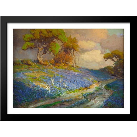 Late Afternoon in the Bluebonnets, S. W. Texas 38x28 Large Black Wood Framed Print Art by Robert Julian Onderdonk