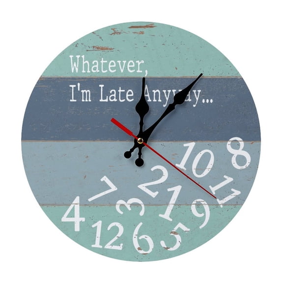 Late Anyway 5mm Thick Solid Wood Wall Clock, Quiet Quartz Movement Easy Install Hanging Clock
