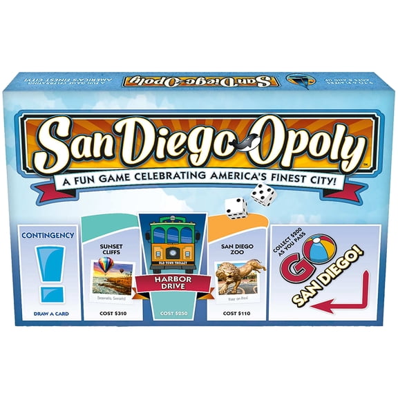 Late For The Sky: San Diego-Opoly - California City Themed Opoly-Style Board Game, Family Strategy Play, 2-6 Players, Traditional or 1hr Version