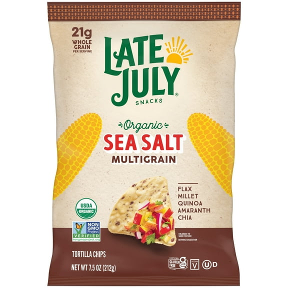 Late July Snacks Multigrain Organic Tortilla Chips with Sea Salt, 7.5 oz Bag