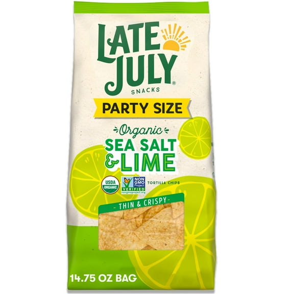 Late July Snacks, Thin & Crispy Organic Tortilla Chips, Sea Salt & Lime, 14.75 oz Party Size BagTA1