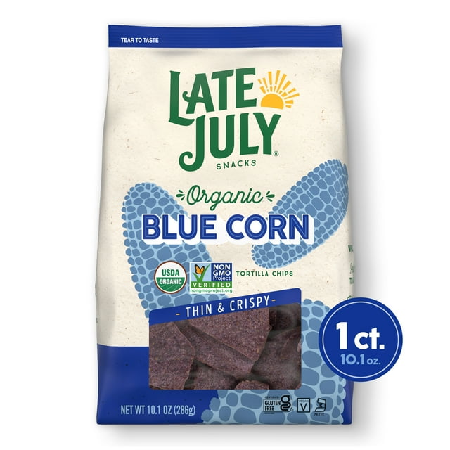 Late July Snacks, Thin and Crispy Organic Tortilla Chips, Blue Corn, 10.1oz. Bag