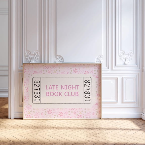 Late Night Book Club Poster, Trendy Bookish Ticket Poster, Pink Reading Nook Decor, Preppy Girly Dorm Room , Book Lover, F03-16, Unframed Poster Size 24x36