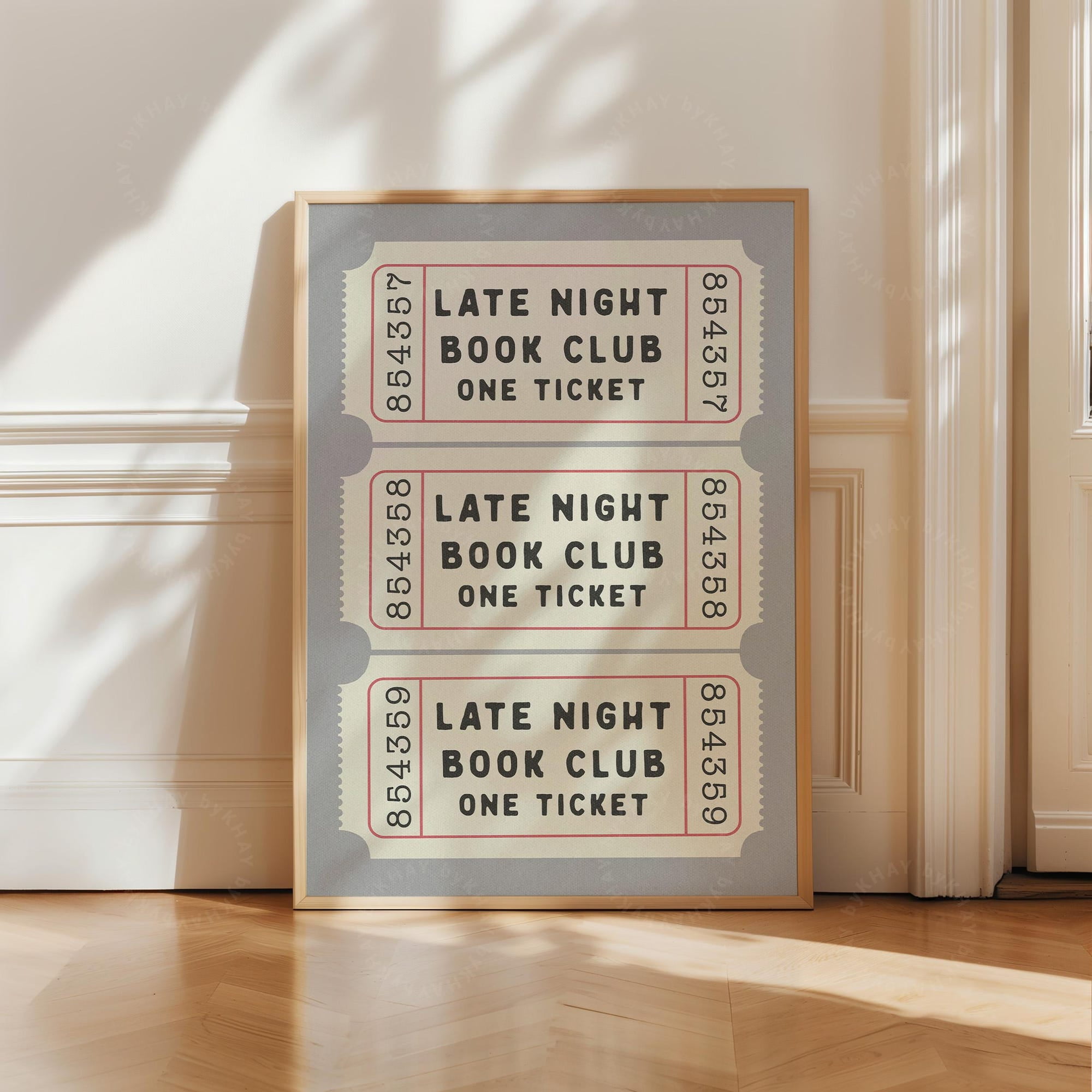 Late Night Book Club Ticket Print Grey Bedroom Cream Aesthetic Book