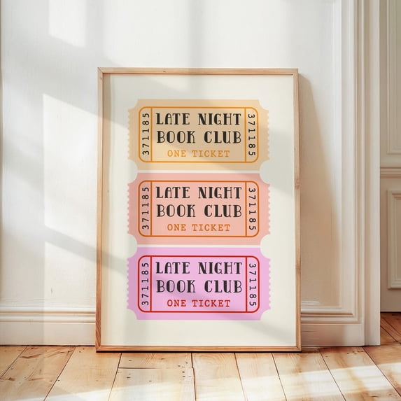 Late Night Book Club Ticket Wall Art Print, Retro Book Lover Bedroom ...