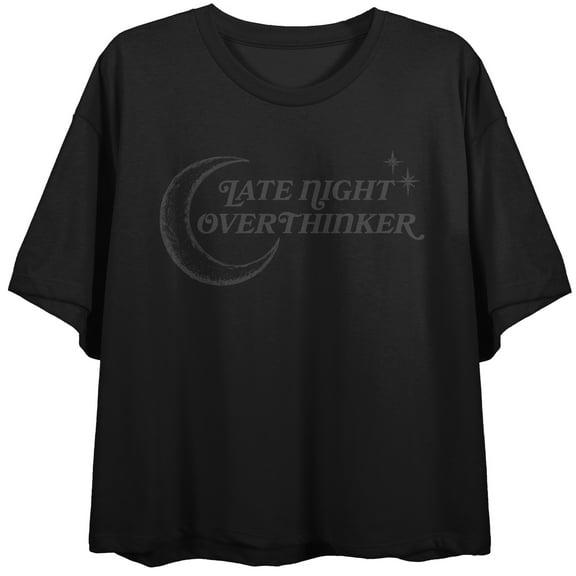 Late Night Overthinker Women's Black Crew Neck Short Sleeve Crop Top-Large