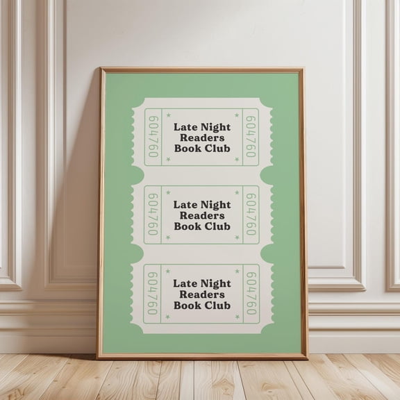 Late Night Readers Club Ticket Poster Book Lover Wall Art Poster Decor, Unframed Poster Size 8x12 F03.1.14l1691