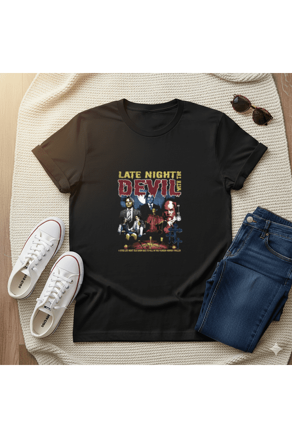 Late Night With The Devil Horror Show Scene Retro Graphic Unisex T-Shirt, up to size 5XL
