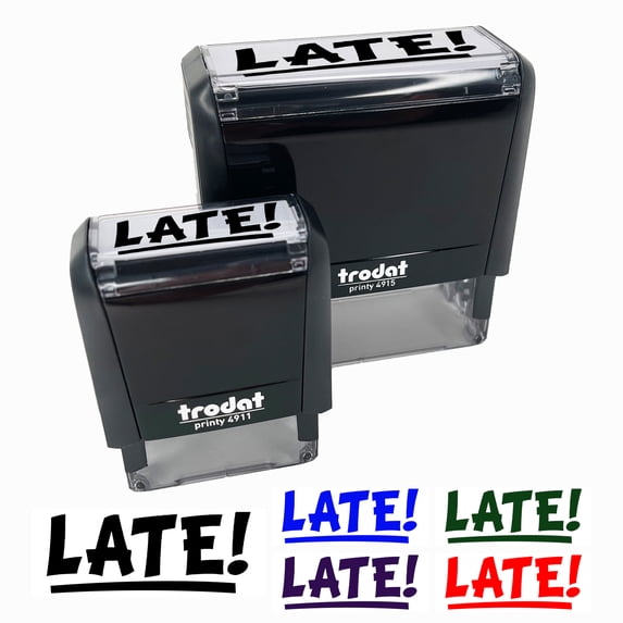 Late School Teacher Self-Inking Rubber Stamp Ink Stamper for Business Office - Black Ink - Small 1-1/2 Inch
