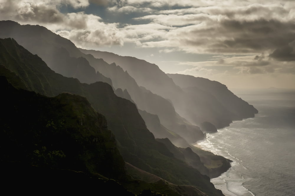 Late afternoon view of the Na Pali Coast Kauai Hawaii United States of America Canvas Art - Carl Johnson Design Pics (19 x 12)
