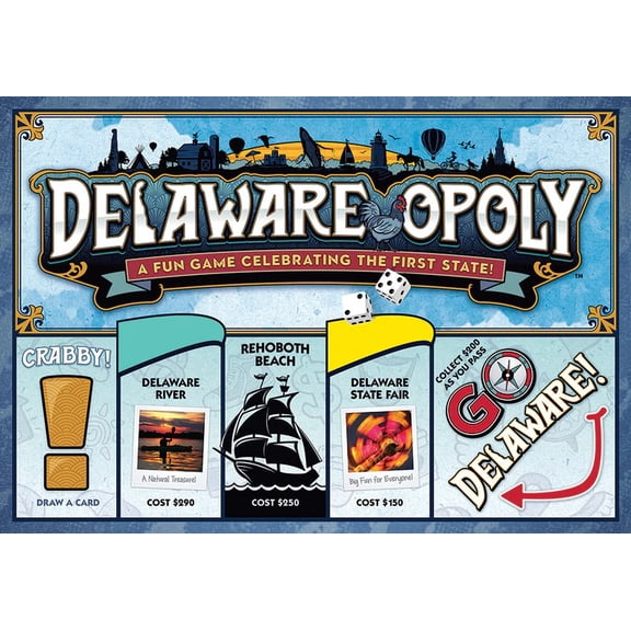 Late for the Sky Delaware-Opoly Family Board Game, Delaware-Themed Property Trading Game, 1.98 lb, 2-6 Players, Ages 8+