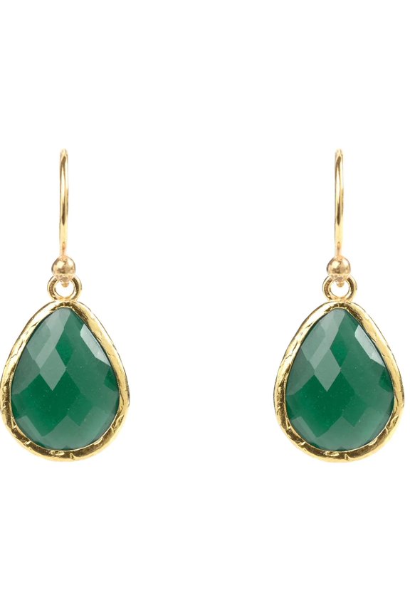 Petite Drop Earrings 18ct Gold Plated Sterling Silver Drop Natural Gemstone  Pear  Green Onyx Green  Gold Perfect Partywear May