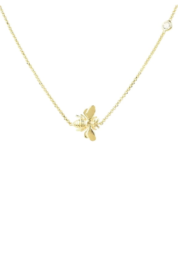 Queen Bee Choker Necklace 18ct Gold Plated Sterling Silver Lab Created Round Cubic Zirconia Gold White Animal Inspired 38-43 CM