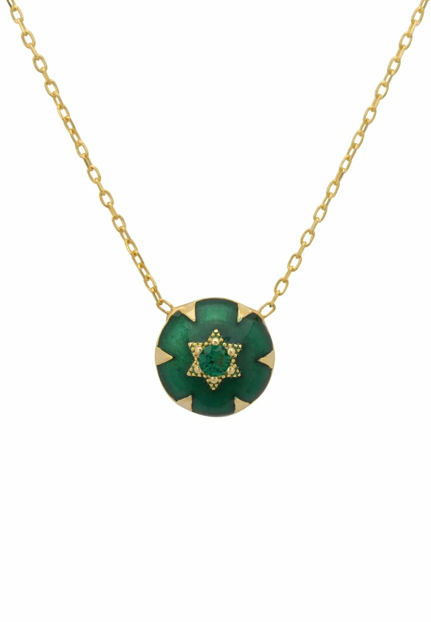 Latelita Star Of David   Pendant Necklace 18ct Gold Plated Sterling Silver  Lab Created  Round  Cubic Zirconia Green  Gold Symbols Of Faith  40-45 CM
