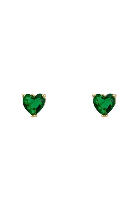 Stud Earrings 18ct Gold Plated Sterling Silver Stud Lab Created  Heart  Emerald Green  Gold Hearts May