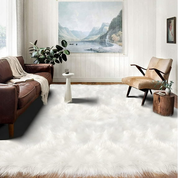 Latepis 10x14 Area Rugs White Faux Fur Rug Washable Rugs Super Large Rug for Living Room Fluffy Rug Shag Rug Bedroom Rug Sheepskin Rug for Nursery Sofa Office Entertainment Room, Rectangle