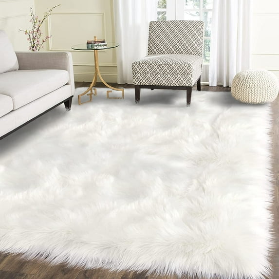 Latepis 5x7 Area Rugs White Furry Rugs Faux Sheepskin Rug Washable Rug Fluffy Rug Fur Rug for Living Room Non-Slip Plush Rug Shaggy Rug for Bedroom Entertainment Room Luxury Home Décor