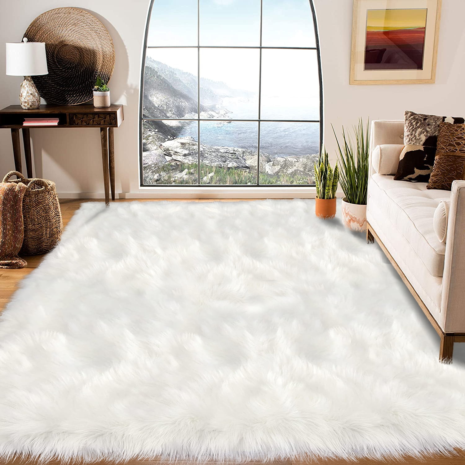 Latepis 6x8 Rug Faux Fur Sheepskin Rug for Living Room Fluffy