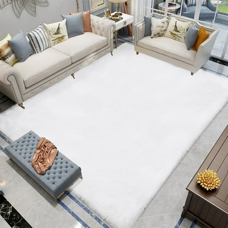 Latepis 8x10 Faux Rabbit fur Rug, Area Rug, Fur Rug for Living Room, Fluffy Washable Faux fox fur Rug for Bedroom, Nursery, Furry Rug, Large Rug, White Fluffy Sheepskin Rug, Rectangle