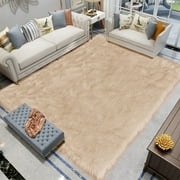 Latepis Area Rugs 8x10 Living Room Rugs Washable Faux Fur Rug Fluffy Sheepskin Rug Beige Shag Rug for Bedroom Plush Rug Boho Rug Home Decor Large Rug Rectangle