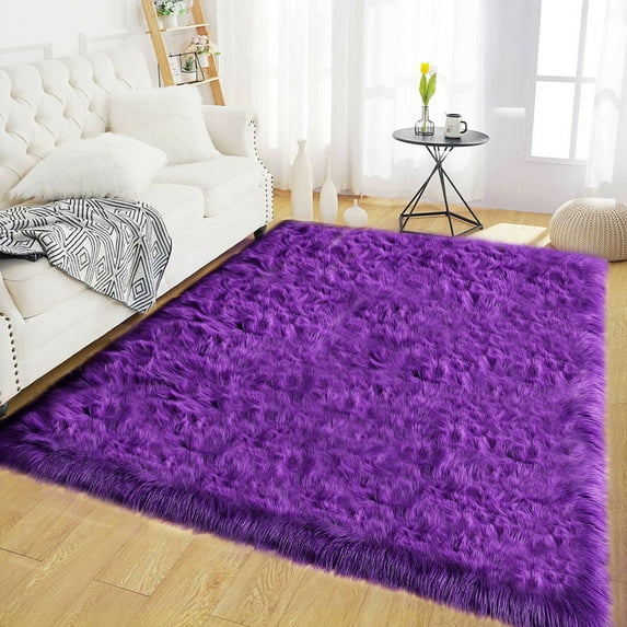 Latepis Bedroom Rug Shag Rug 4x6 Rug Purple Shaggy Rug Fluffy Faux Fur Rug Machine Washable Area Rugs for Living Room Office Dorm Nursery Rug Home Decor Rectangle