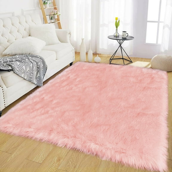 Latepis Bedroom Rugs 5x7 Pink Fluffy Rug for Living Room Faux Sheepskin Fur Rug Washable Area Rug Bedroom Rugs Shaggy Rug for Sofa Floor Fuzzy Rug for Grils Room Décor Pink Room Accessories