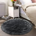 Latepis Dark Grey Fur Round Rug 6.7 ft Faux Sheepskin Fur Circle Rug