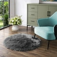thumbnail image 1 of Latepis Dark Grey Sheepskin Circle Rug 5 ft, Faux Round Rug for Living Room, Boho Rugs, Fluffy Washable Rug for Bedroom, Nursery, Teen Room, Dorm, Cute Room Décor, 1 of 7