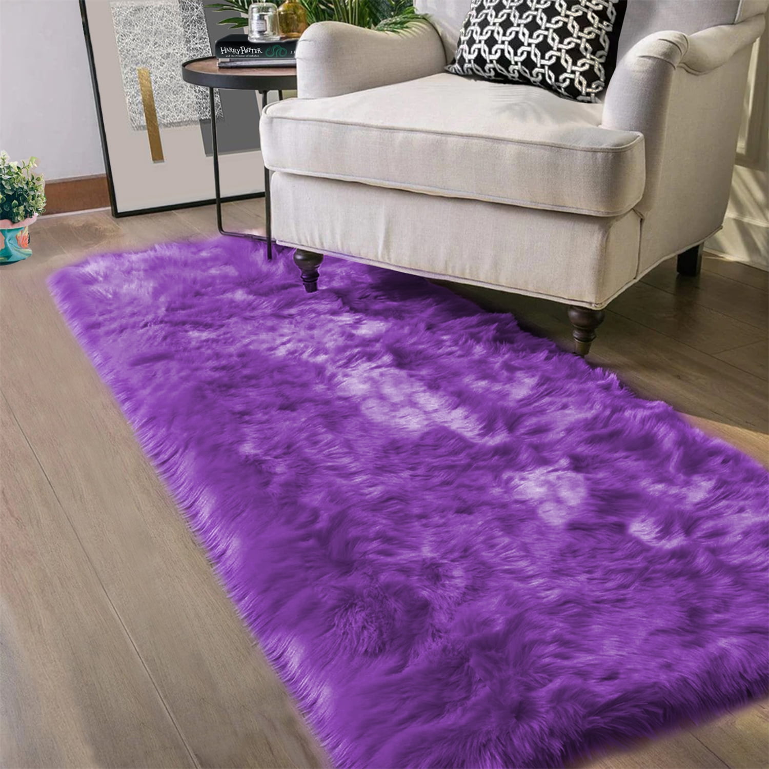 Latepis 2x5 Faux Fur Rug Runner, Fluffy Purple Shag Rug, Washable for ...