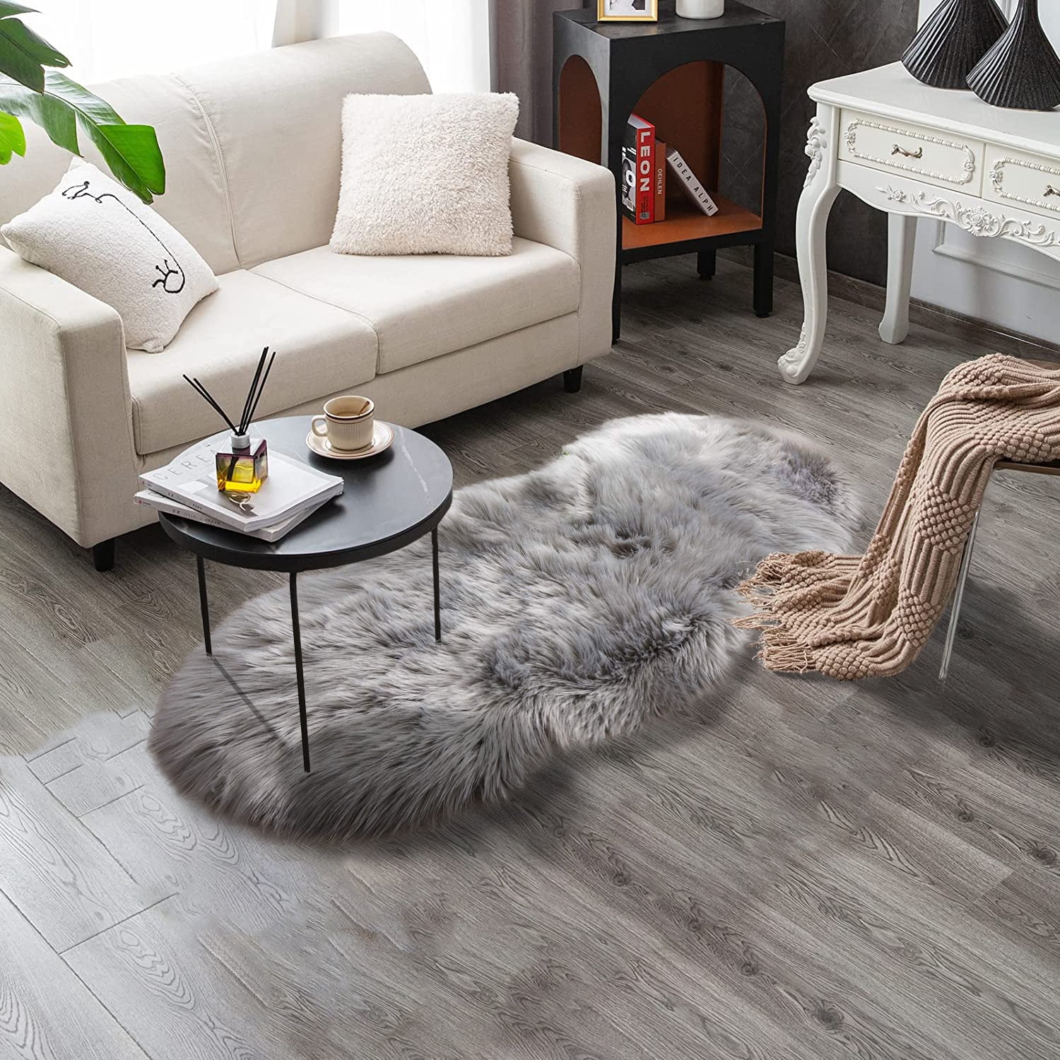 Latepis Soft Furry Shaggy Faux Sheepskin Fur Rug 2x4 Feet Light Grey ...