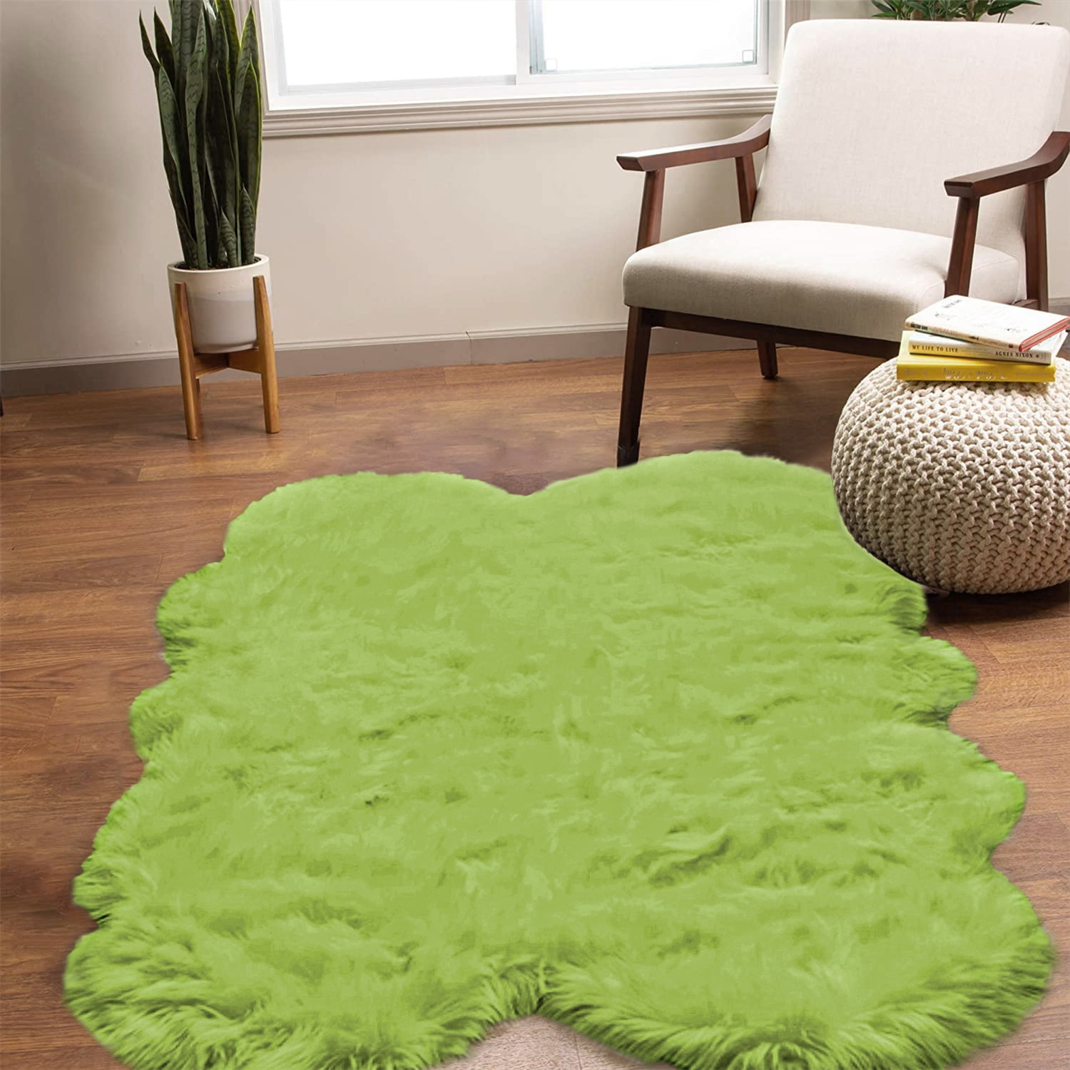 Latepis Faux Sheepskin Rug 4x6 Olive Grass Green Shag Rug Fluffy Rug