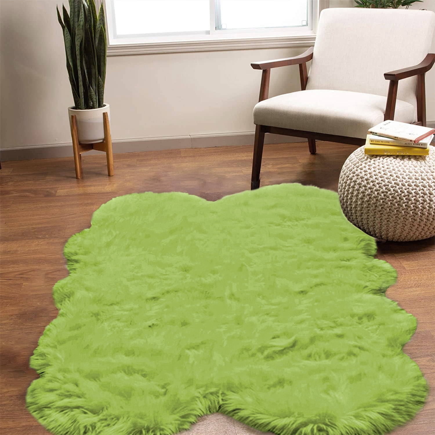 Latepis Faux Sheepskin Rug 4x6 Olive Grass Green Shag Rug Fluffy Rug ...