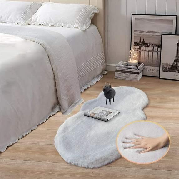 Latepis Grey Runner Fuzzy Rug for Bedroom Faux Rabbit Washable Fluffy Fur Nursery Rugs for Living Room Cute Room 2x4 Rug