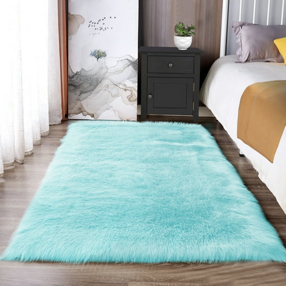 Latepis Light Blue Fur Rug 3x5, Faux Sheepskin Rugs for Living Room, Fluffy Shaggy Rugs for Bedroom, Teen Room, Dorm, Furry Rug, Boho Rug, Rectangle