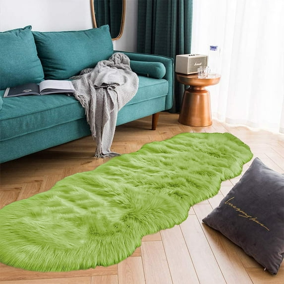 Latepis Olive Grass Green Runner Rug 2x6 Faux Sheepskin Rug Fluffy Rug Furry Plush Rug Fur Rug Sheep Skin Rug For Bedroom Sofa Throw Cushion Room Decor Sheepskin