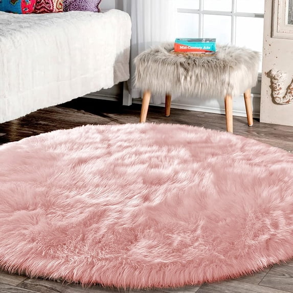 Latepis Pink Rugs for Bedroom Girls Round Rugs 8ft Large Area Rug Fluffy Circle Rug Fuzzy Shag Rug Washable Faux Fur Rug for Living Room Nursery Play Tent Floor Rug Home Decor