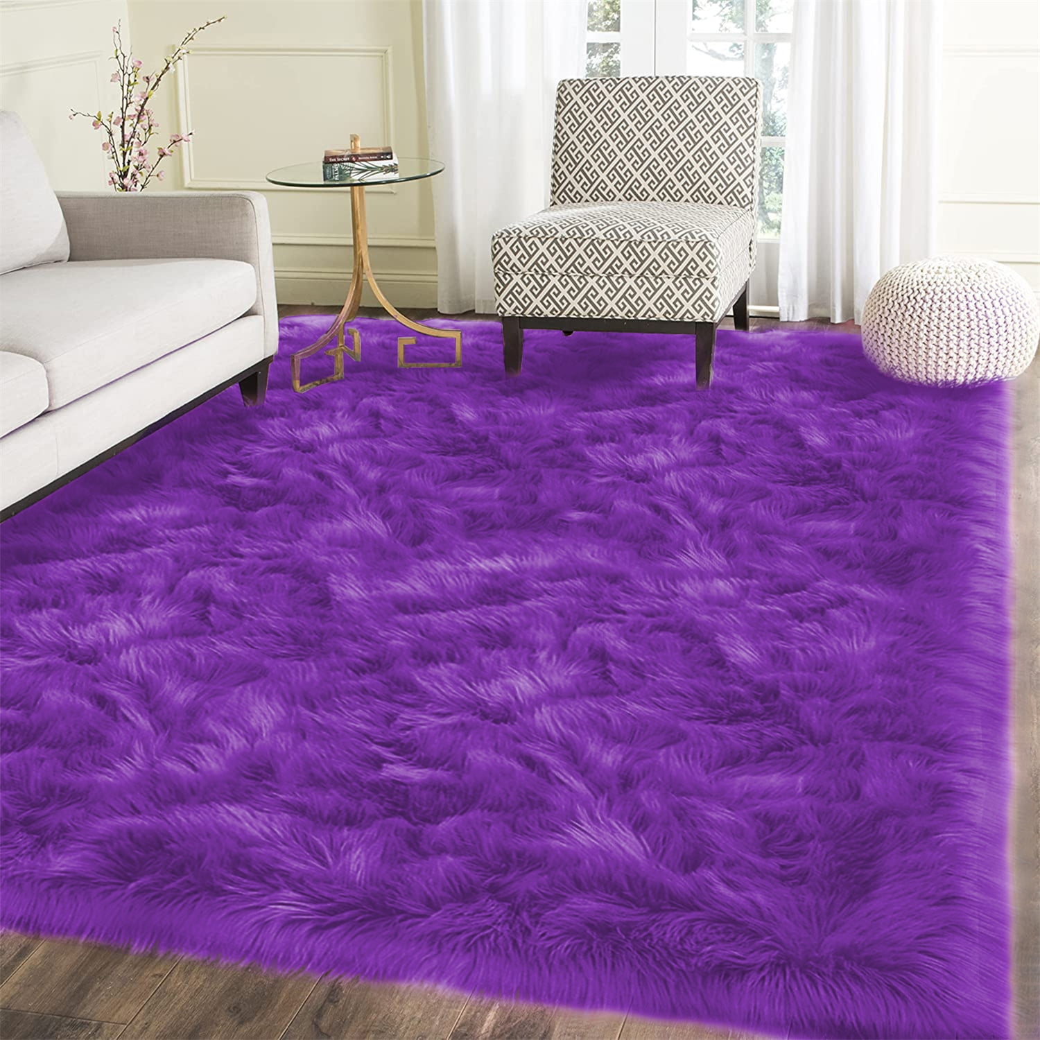 Latepis Purple Large Bedroom Rugs 6x8 Area Rug Fluffy Fur Rug Washable