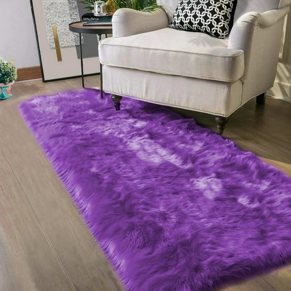 Latepis Purple Rug Faux Sheepskin Rug 2x8 Runners Rugs Washable Shaggy Rug Fluffy Carpet for Bedroom Fur Rugs for Living Room Hallway Rectangle