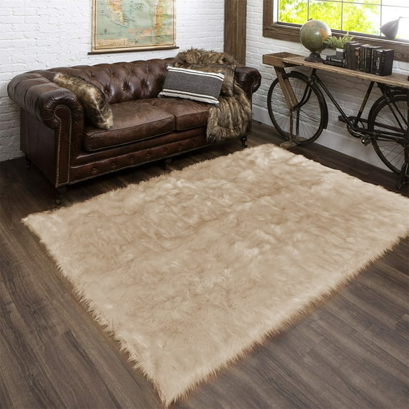 Latepis Rug 5x8 Beige Area Rug Faux Fur Rug for Living Room Sofa Floor Washable Rugs Fluffy Rugs Fuzzy Rugs Rectangle Rug for Bedroom Dorm Luxury Home Decor