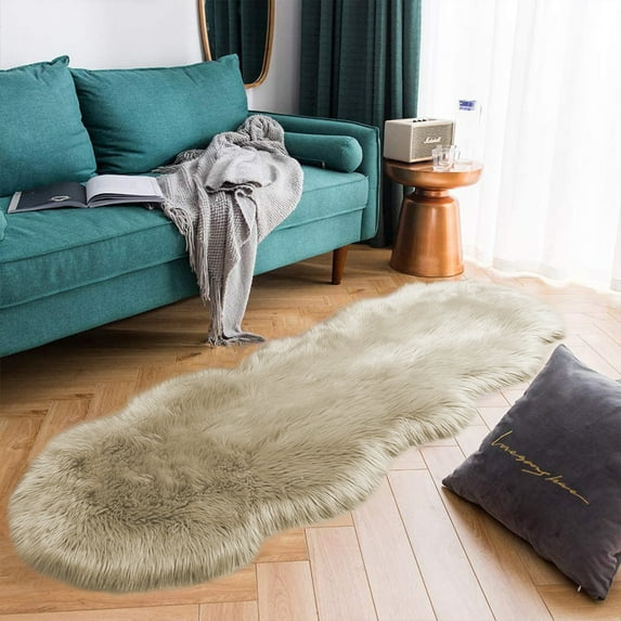 Latepis Runner Rugs Faux Fur Rug Beige 2x6 Rug Fluffy Furry Rug Washable Sheepskin Rug Small Area Rug for Living Room Sofa Nursery Bedroom Rug Carpets Sheepskin