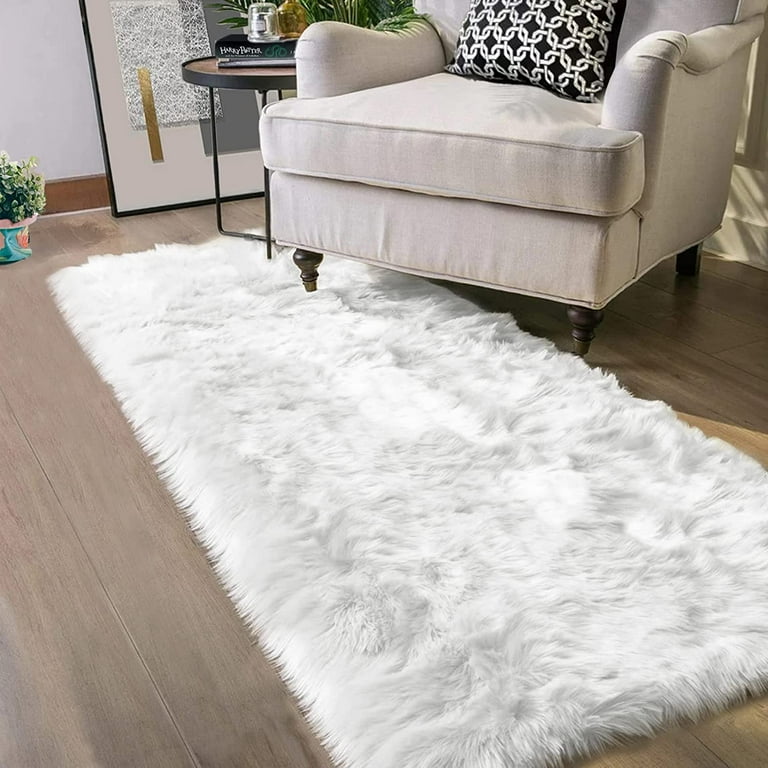 Latepis Runner Rugs for Hallway 2x8 White Sheepskin Rug Faux Fur