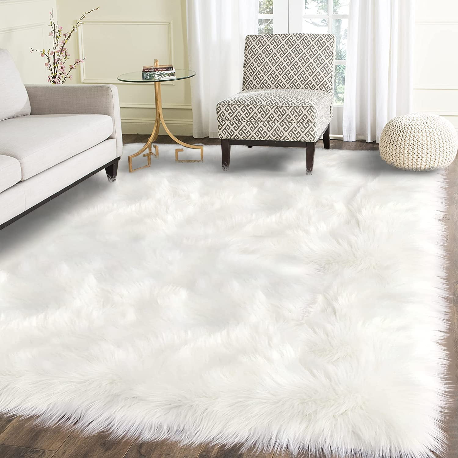 Ultra Luxurious Fluffy Rectangle Area Rug,Soft and Thick Faux Fur Rug,Grey  Rug Non Slip,Small Rug for Bedroom Bedside Living Room,Fuzzy Rug,Shag Rug,2x3  Feet, Grey