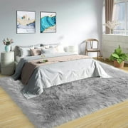 Latepis Sheepskin Rug 8x10, Faux Fur Sheepskin Rug for Living Room, Fluffy Washable Rug for Bedroom, Nursery, Teen Bedroom Decor, Grey Shag Rug, Rectangle