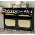 thumbnail image 1 of Latepis Shoe Cabinet with 4 Flip Rattan Drawers 32 Pairs Wooden Shoe Storage Cabinet Organizer for Entryway Black, 1 of 8