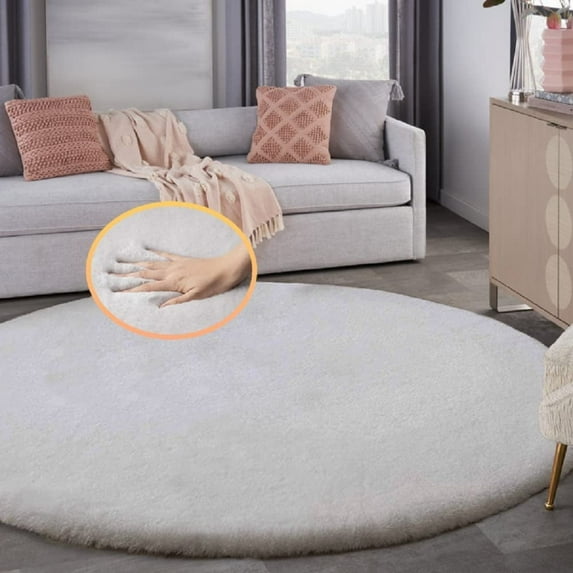 Latepis Silver Grey Round Rugs 8ft Shag Washable Area Rugs for Bedroom Faux Rabbit Fur Circle Rug for Living Room Large Sheepskin Nursery Rug Home Décor