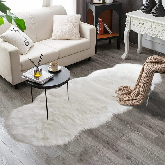 Latepis Soft Faux Sheepskin Fur Rug 2x6 Rug Runner White Fluffy Rug Shag Nursery Rug Carpet Area Rug for Bedroom Living Room Hallway, Cushion, Home Décor